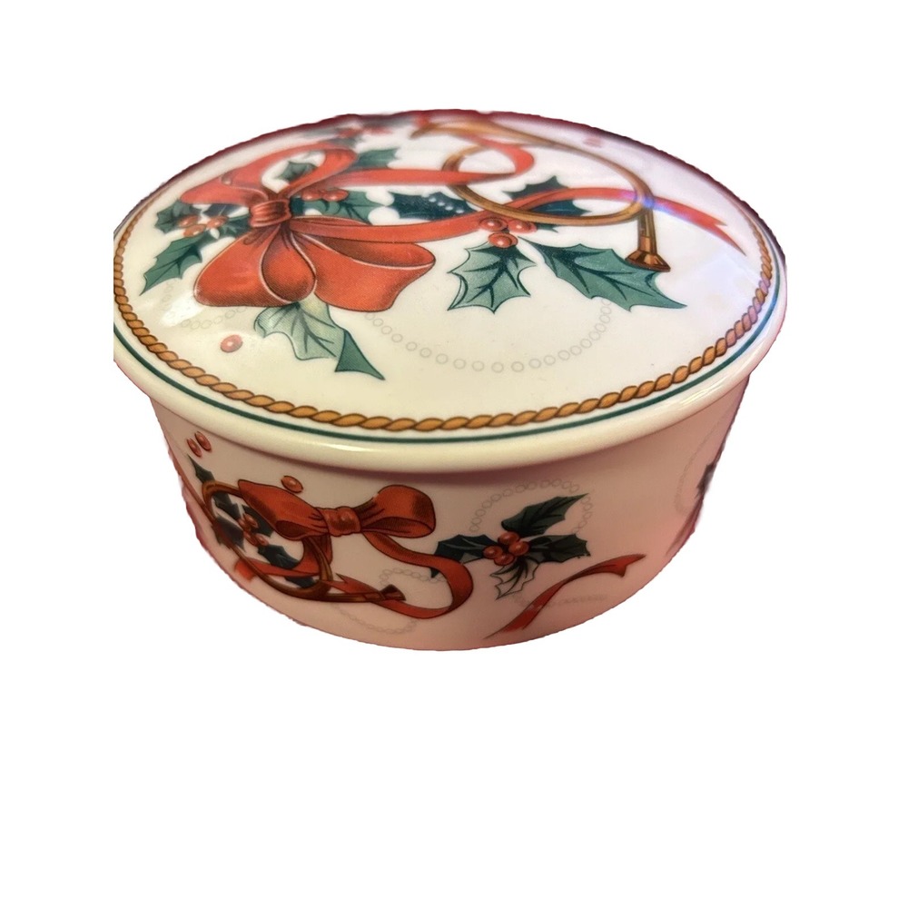 MIKASA "JUBILATION" XMAS THEME TRINKET/DISH BOX W/ LID (HK503/683) INDONESIA VTG